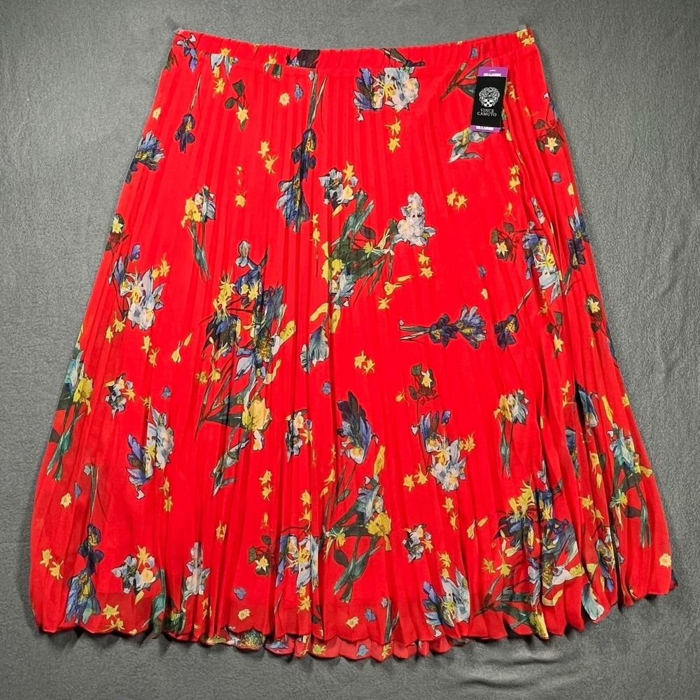 NWT Vince Camuto Fireball Floral Pleated Midi Skirt Bold Red Print Size XXL‎